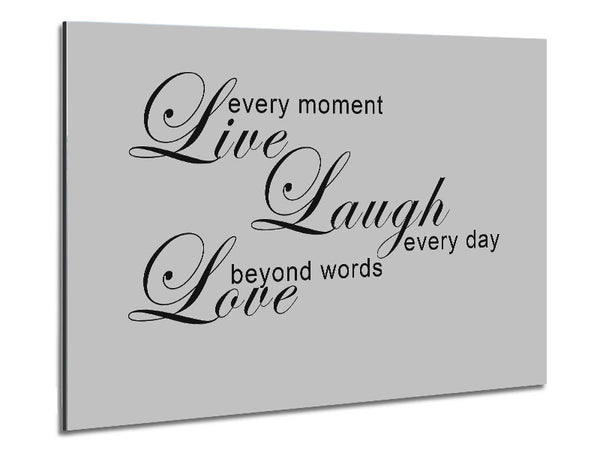 Love Quote Live Every Moment 3 Grey Metal Print