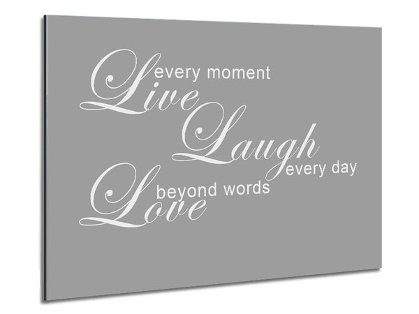 Love Quote Live Every Moment 3 Grey White Metal Print