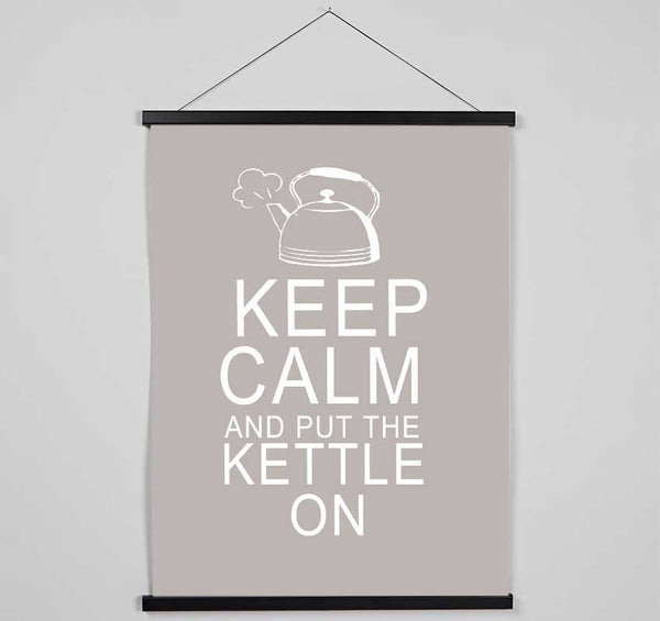 Kitchen Quote Keep Calm And Put The Kettle On Beige Hanging Poster - Wallart-Direct UK