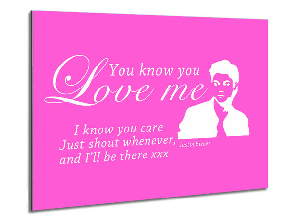 Music Quote You Know You Love Me Justin Bieber Vivid Pink Metal Print