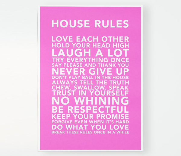 Family Quote House Rules 3 Vivid Pink Print Poster Wall Art
