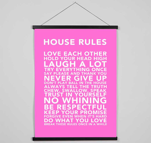 Family Quote House Rules 3 Vivid Pink Hanging Poster - Wallart-Direct UK