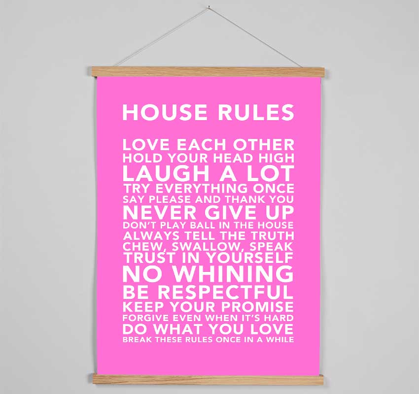 Family Quote House Rules 3 Vivid Pink Hanging Poster - Wallart-Direct UK