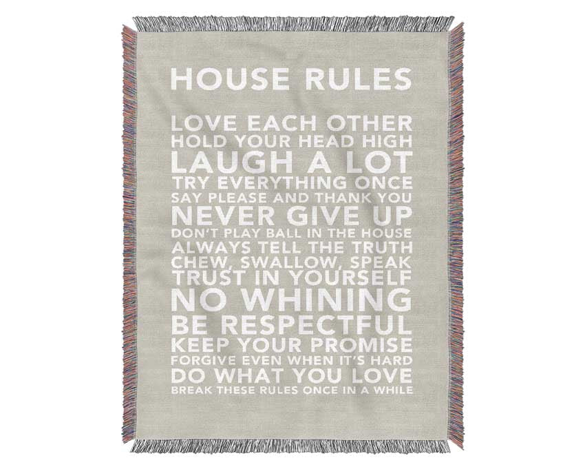 Family Quote House Rules 3 Pink Woven Blanket