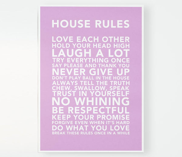 Family Quote House Rules 3 Pink Print Poster Wall Art