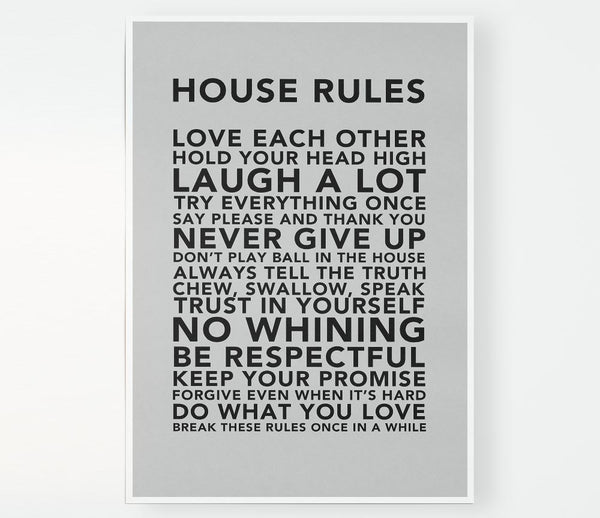Family Quote House Rules 3 Grey Print Poster Wall Art
