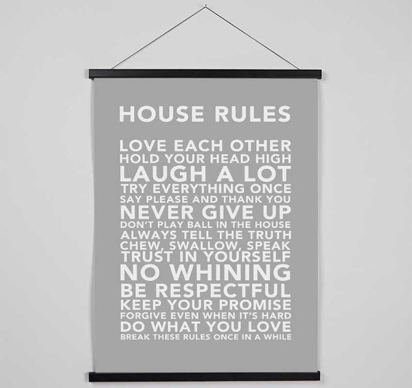 Family Quote House Rules 3 Grey White Hanging Poster - Wallart-Direct UK