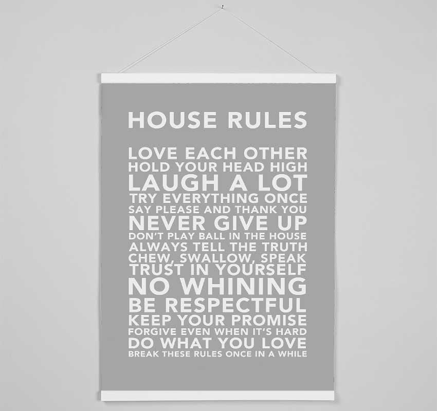 Family Quote House Rules 3 Grey White Hanging Poster - Wallart-Direct UK