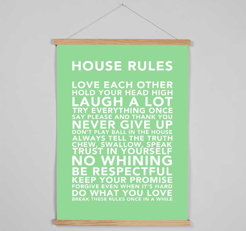 Family Quote House Rules 3 Green Hanging Poster - Wallart-Direct UK