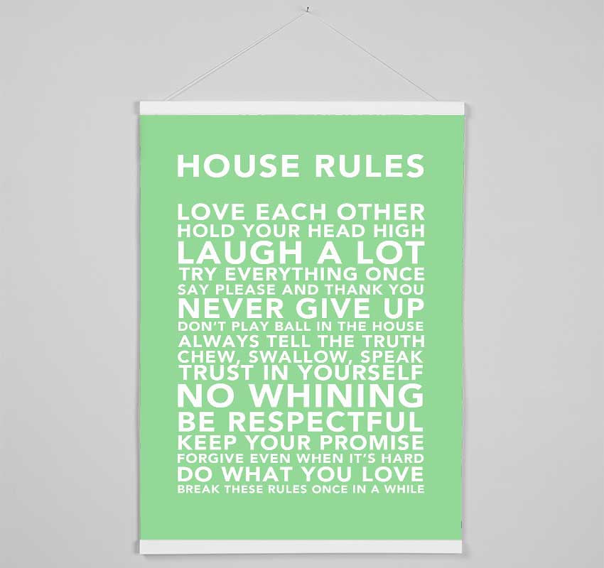 Family Quote House Rules 3 Green Hanging Poster - Wallart-Direct UK