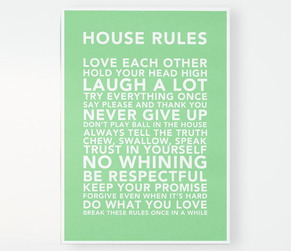 Family Quote House Rules 3 Green Print Poster Wall Art