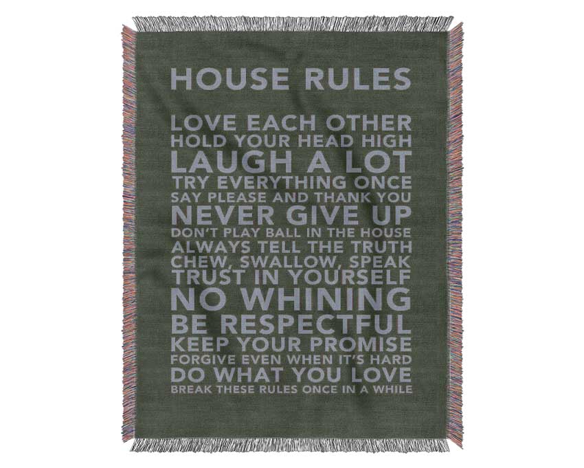 Family Quote House Rules 3 Chocolate Woven Blanket