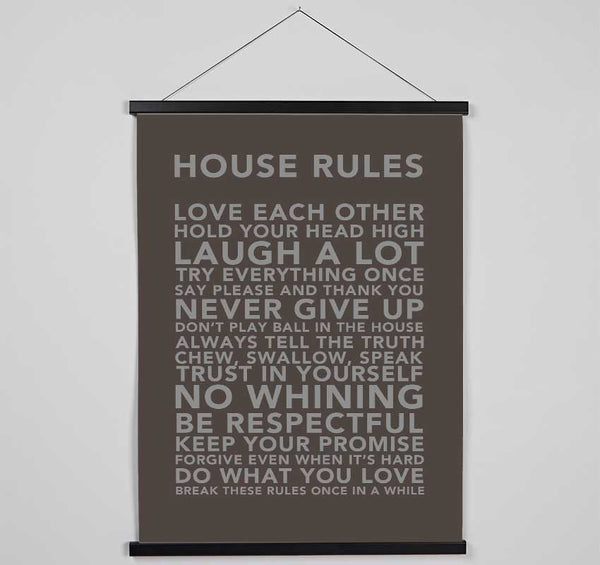 Family Quote House Rules 3 Chocolate Hanging Poster - Wallart-Direct UK