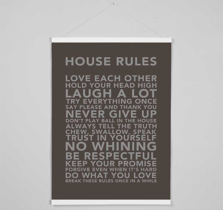 Family Quote House Rules 3 Chocolate Hanging Poster - Wallart-Direct UK