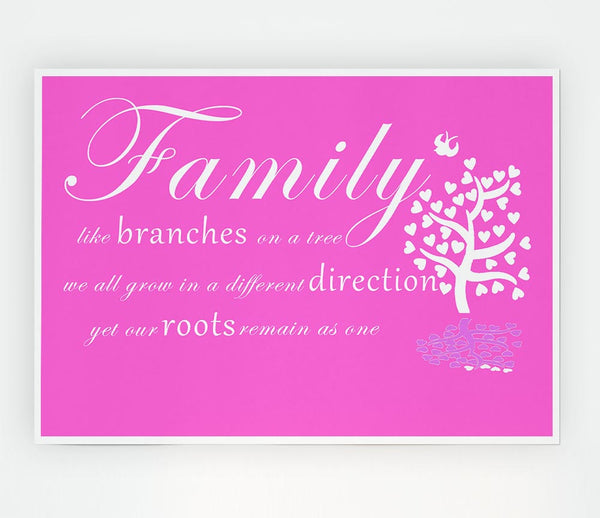 Family Quote Family Like Branches On A Tree Vivid Pink Print Poster Wall Art