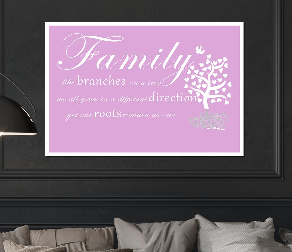 Family Quote Family Like Branches On A Tree Pink Print Poster Wall Art