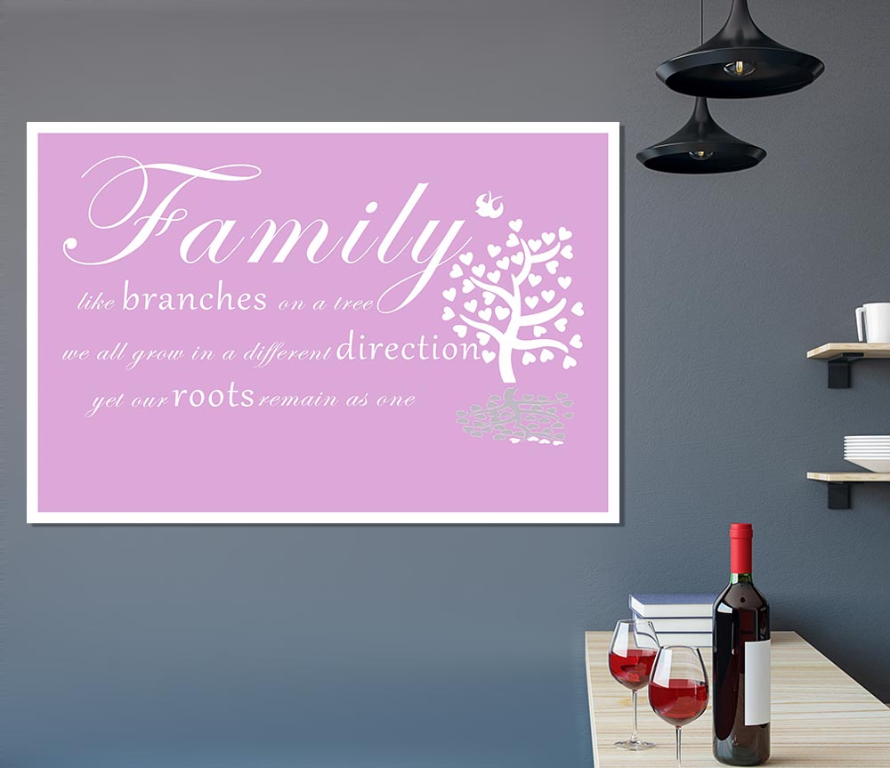 Family Quote Family Like Branches On A Tree Pink Print Poster Wall Art