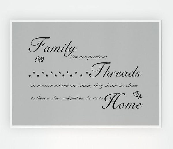 Family Quote Family Ties Are Precious Grey Print Poster Wall Art