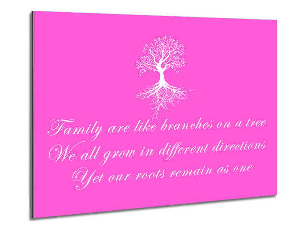 Family Quote Family Are Like Branches Vivid Pink Metal Print