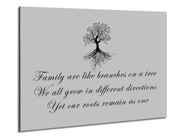 Family Quote Family Are Like Branches Grey Metal Print