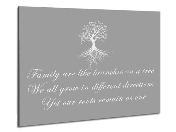 Family Quote Family Are Like Branches Grey White Metal Print