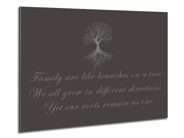 Family Quote Family Are Like Branches Chocolate Metal Print