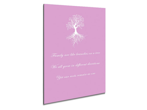 Family Quote Family Are Like Branches 2 Pink Metal Print