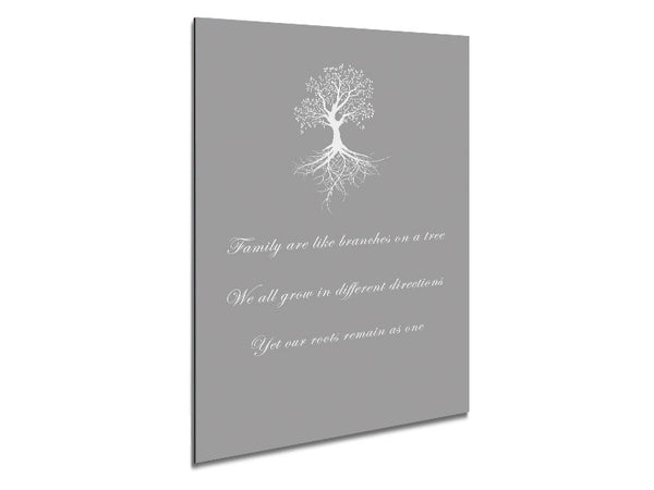 Family Quote Family Are Like Branches 2 Grey White Metal Print
