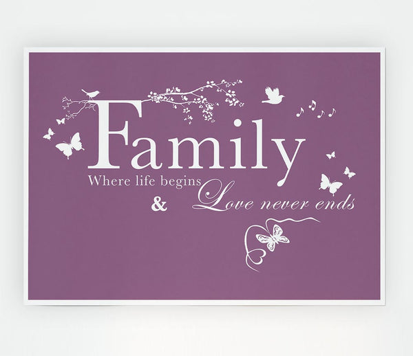 Family Quote Family Where Life Begins Dusty Pink Print Poster Wall Art