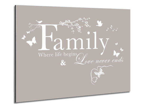 Family Quote Family Where Life Begins Beige Metal Print