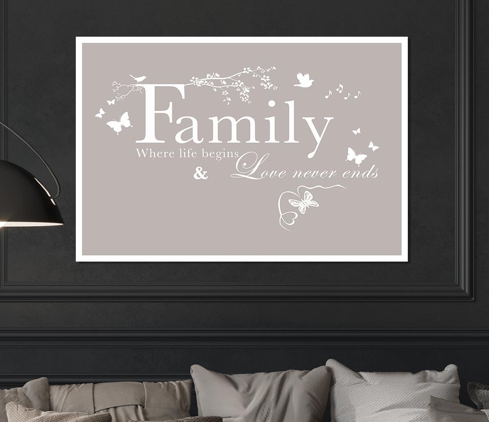 Family Quote Family Where Life Begins Beige Print Poster Wall Art