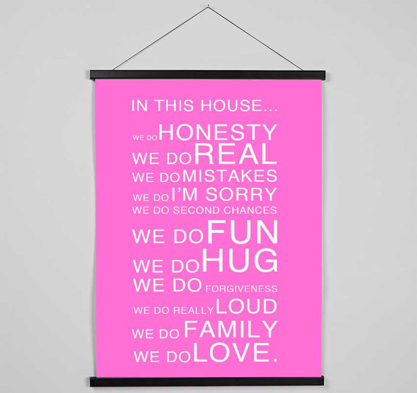 Family Quote In This House Vivid Pink Hanging Poster - Wallart-Direct UK