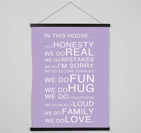 Family Quote In This House Lilac Hanging Poster - Wallart-Direct UK