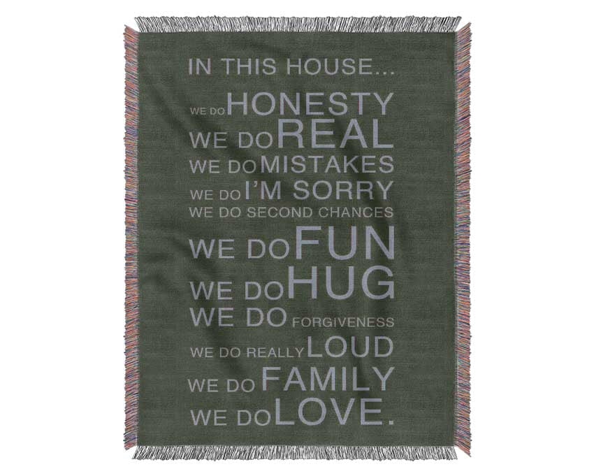 Family Quote In This House Chocolate Woven Blanket