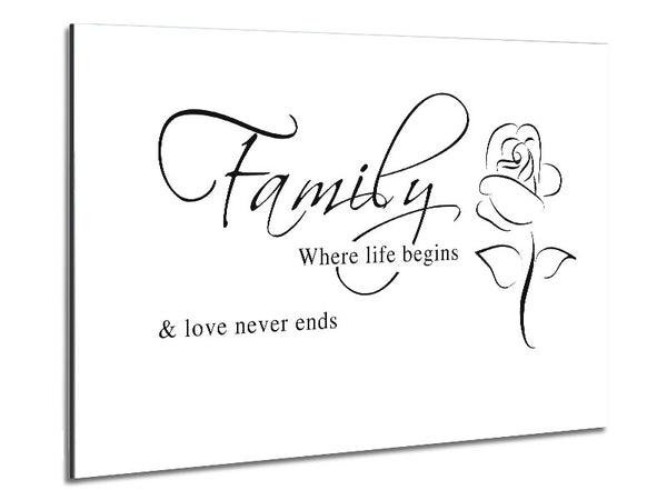 Family Quote Family Where Life Begins 1 White Metal Print