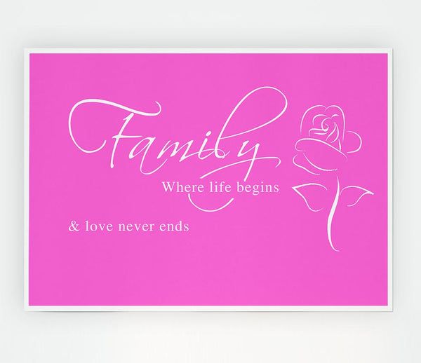 Family Quote Family Where Life Begins 1 Vivid Pink Print Poster Wall Art