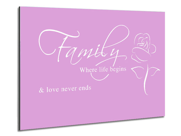 Family Quote Family Where Life Begins 1 Pink Metal Print