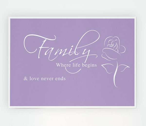 Family Quote Family Where Life Begins 1 Lilac Print Poster Wall Art