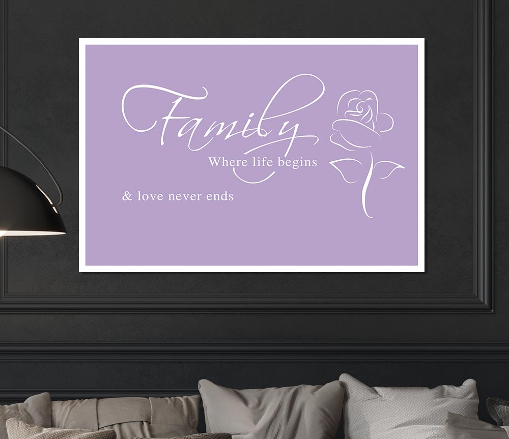 Family Quote Family Where Life Begins 1 Lilac Print Poster Wall Art