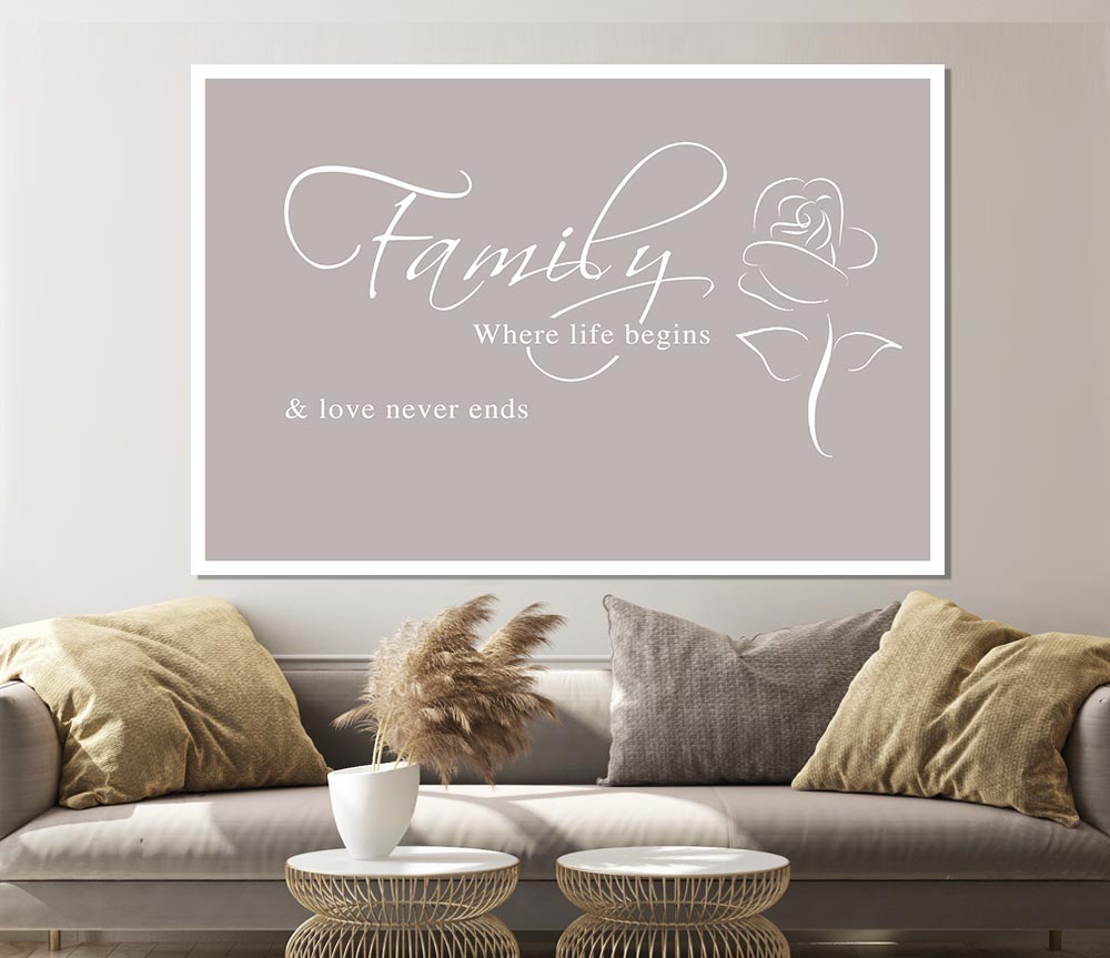 Family Quote Family Where Life Begins 1 Beige Print Poster Wall Art