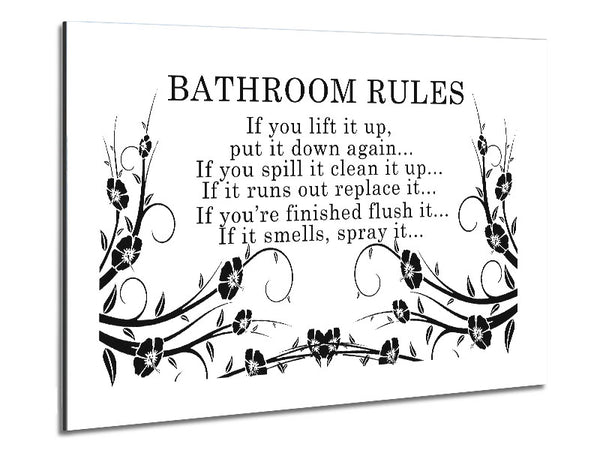 Bathroom Quote Bathroom Rules 2 White Metal Print