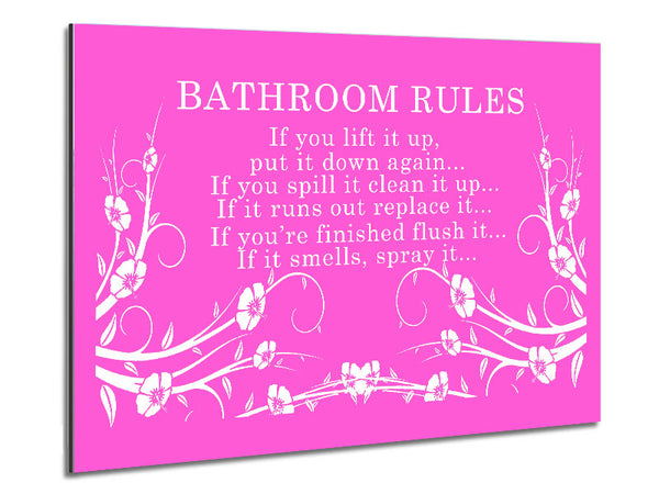 Bathroom Quote Bathroom Rules 2 Vivid Pink Metal Print