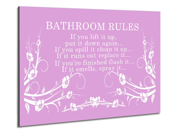 Bathroom Quote Bathroom Rules 2 Pink Metal Print