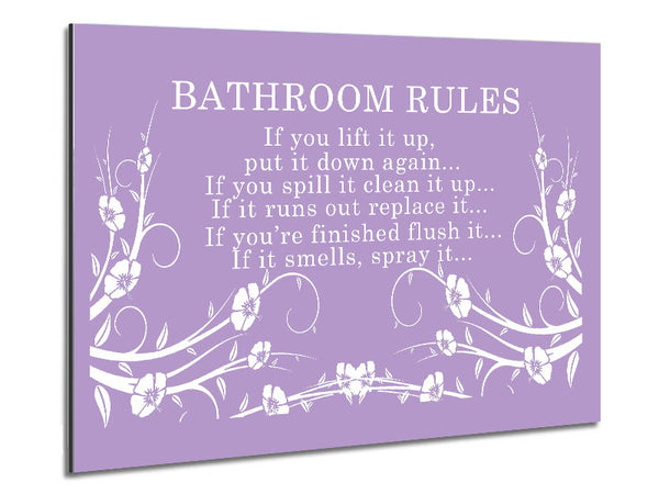 Bathroom Quote Bathroom Rules 2 Lilac Metal Print