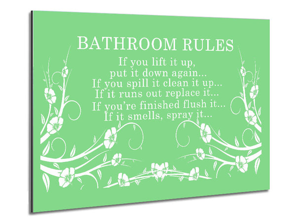 Bathroom Quote Bathroom Rules 2 Green Metal Print