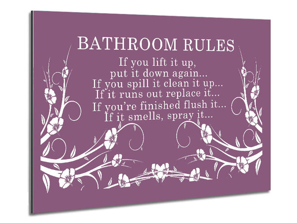 Bathroom Quote Bathroom Rules 2 Dusty Pink Metal Print