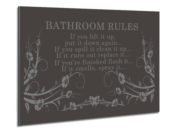 Bathroom Quote Bathroom Rules 2 Chocolate Metal Print