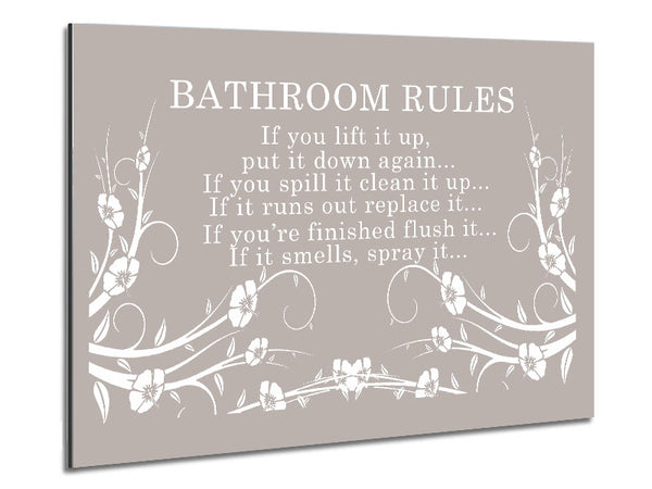 Bathroom Quote Bathroom Rules 2 Beige Metal Print