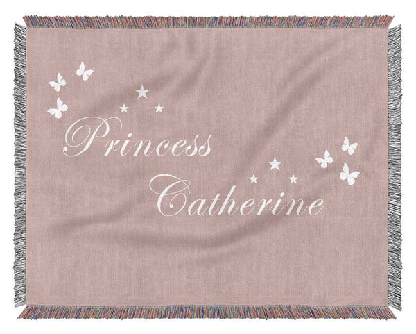 Girls Room Quote Your Own Name Princess Vivid Pink Woven Blanket