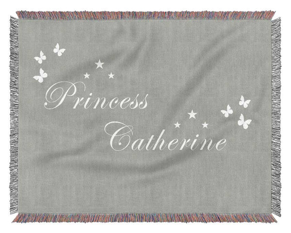 Girls Room Quote Your Own Name Princess Grey White Woven Blanket